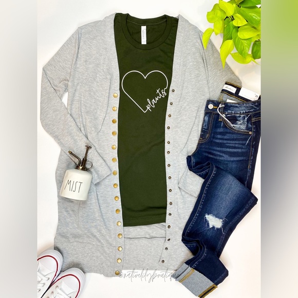 NWT Zenana Women’s Thigh-Length Snap Button Cardigan, Heathered Gray - Picture 2 of 6